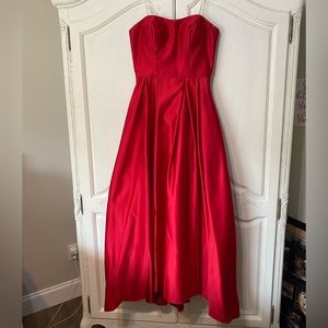 Camille La Vie red strapless prom dress